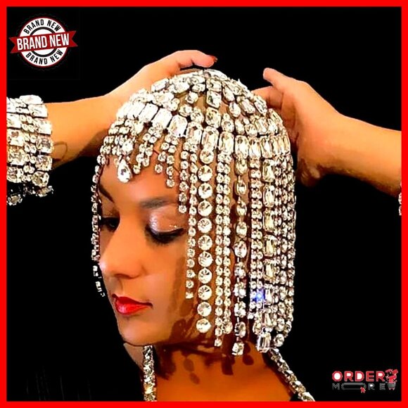 Vintage Rhinestone Headpiece Cap 1920s Flapper Gatsby Hair Accessory
